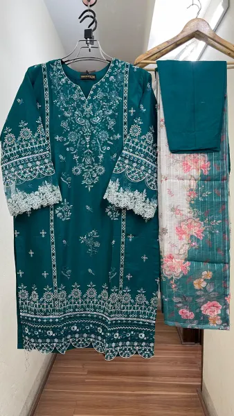 Pakistani Original Hayat Stitched Cotton 3Pcs _ Sea Green 